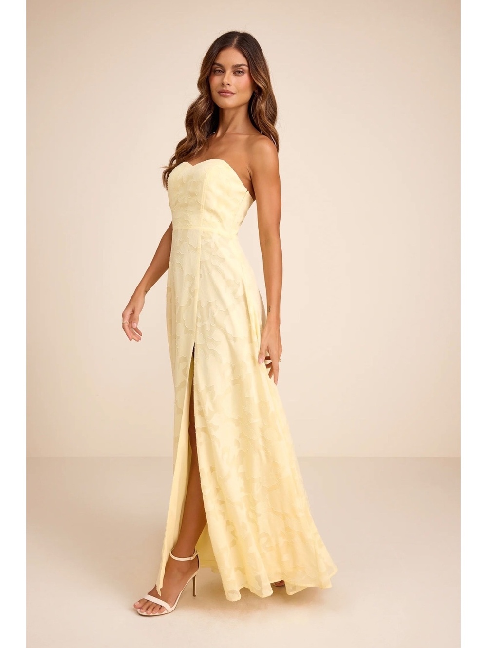 NWT Lulus Garden of Romance Yellow Floral Burnout Strapless Maxi Dress S